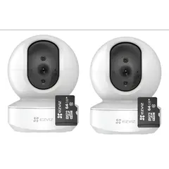 EZVIZ - Kit 2 Cámaras de Seguridad 1080 Wifi + Micro Sd 64gb Inteligentes Visión Nocturna Audio Seguimiento Auto PT Interior
