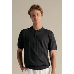 ILOT - Camiseta polo tejida en viscosa gris, manga corta Ref. SH90G62