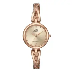 Q&Q - Reloj Oro Rosa Elegante Con Piedras Acero Inoxidable + Caja