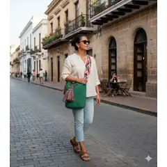 GENERICO - Mochila Wayuu Original Unicolor Verde Menta