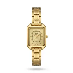 Q&Q - Reloj Cuadrado Dorado C76A004PY Elegante Con Piedras Acero Inoxidable + Caja