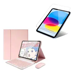 GENERICO - FORRO ESTUCHE TECLADO PARA TABLET XIAOMI REDMI PAD 8 / 8 PRO + MOUSE + VIDRIO PARA TABLET ROSA