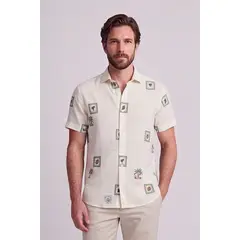 JON SONEN - Camisa mc lino est recuadros