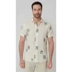 JON SONEN - Camisa mc lino est recuadros