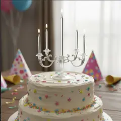 INFANTILES CAJUROMIX - Vela Tipo Candelabro Plateado Para Torta Cumpleaños 5 Velas