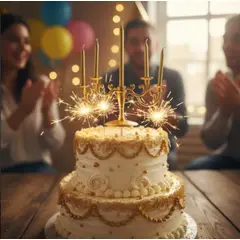 INFANTILES CAJUROMIX - Vela Tipo Candelabro Dorado Para Torta Cumpleaños 5 Velas