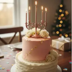 INFANTILES CAJUROMIX - Vela Tipo Candelabro Oro Rosa Para Torta Cumpleaños 5 Velas