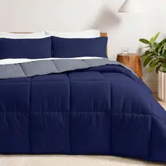 GENERICO - Colcha Comforter Doble Azul Oscuro - Gris Oscuro Bicolor