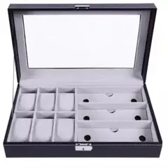 GENERICO - Estuche Organizador de Relojes y Gafas con 9 Compartimentos en Cuero Sintetico