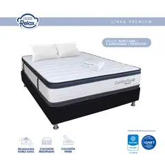 COLCHONES RELAX - Colchón con Base Cama Queen Confort Plus 160x190x26cm Espumado Pillow Top Extra Firme + 2 Almohadas + 1 Protector