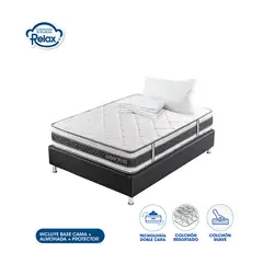 COLCHONES RELAX - Colchón con Base Cama Semidoble High Plus 120x190x24cm Resortado Firmeza Media + 1 Almohada + 1 Protector