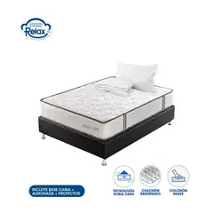 COLCHONES RELAX - Colchón Relax +Base Sencillo Resortado Semisuave 100x190x22cm + 1 Almohada + 1 Protector Easy Life