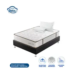 COLCHONES RELAX - Colchón con Base Cama Semidoble Easy Life 120x190x22cm Resortado Firmeza Medio-Suave + 1 Almohada + 1 Protector