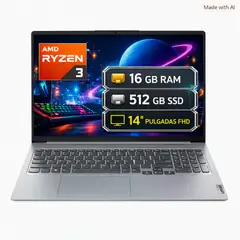 Lenovo - Portátil Slim 3 Ryzen 3-30 Ram 16gb Ssd 512 15,6 Gris Plateado