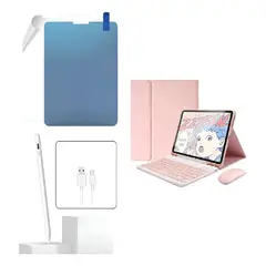 GENERICO - ESTUCHE TECLADO PARA TABLET SAMSUNG S10S9S8S7 + MOUSE + PAPER LIKE + LAPIZ PARA TABLET ROSA