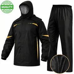 ONE PIXEL - Conjunto Chaqueta y Pantalón Impermeable Negro Con Capota