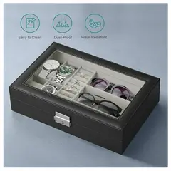 GENERICO - Estuche de Relojes y Gafas en Cuero Sintetico con Compartimentos y Cierre Seguro