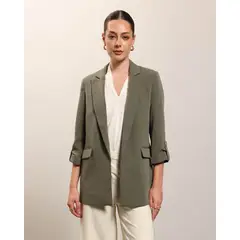 PATPRIMO - Blazer Unicolor Con Charreteras Para Mujer Verde