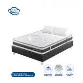 COLCHONES RELAX - Colchón con Base Cama Queen High Plus 160x190x24cm Resortado Firmeza Media + 2 Almohadas + 1 Protector