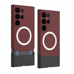 GENERICO - Funda Estuche Protector Lujo 2 en 1 Magsafe Para Samsung S25 Ultra Vino Tinto Negro