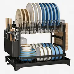 POLASUP - Escurridor De Platos 2 Niveles Multifuncional Organizador Color Negro