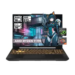 ASUS - PORTATIL TUF GAMING A16 AMD RYZEN 7 170 16 GB RAM 512 GB SSD RTX 4050 6GB DDR6
