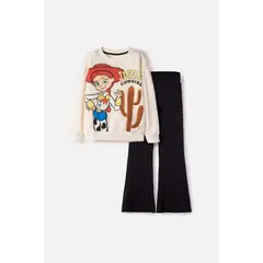DISNEY - Conjunto de Toy Story con jogger marfil y negro para niña