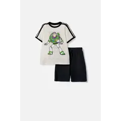 DISNEY - Conjunto de Toy Story con bermuda marfil y negro para niño