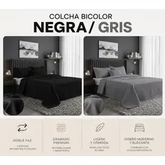 GENERICO - Colcha King Negra Gris Doble Faz Diseño Moderno, Suave y Elegante