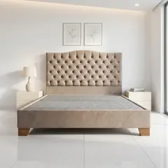 ESTILO Y CONFORT - Basecama más Capitoneado BeigeCamel 200X200 Pata Madera