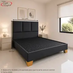 ESTILO Y CONFORT - Basecama Dividida Pata Madera Doble+Cabecero Milano Tela Gris 140x190