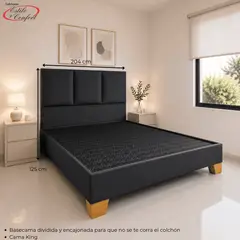 ESTILO Y CONFORT - Basecama más Cabecero Milano Gris 200X200 Pata Madera