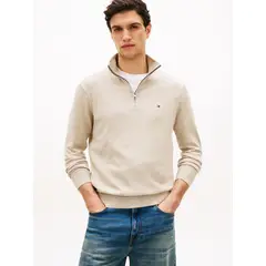 TOMMY HILFIGER - Saco beige con cuello perkins y cremallera