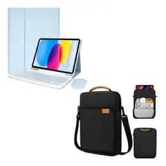 GENERICO - FORRO ESTUCHE TECLADO PARA TABLET SAMSUNG A9 PLUS X210 - X215 + MOUSE + BOLSO PARA TABLET AZUL