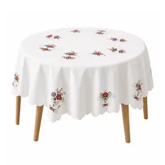 GENERICO - Mantel Redondo Bordado Punto Cruz Ref 8706-Blanco