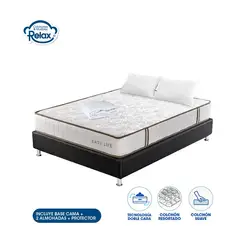 COLCHONES RELAX - Colchón Relax + Base Doble Resortado Semisuave 140x190x22cm + 2 Almohadas + 1 Protector Easy Life