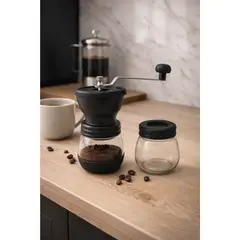 GENERICO - Moledor De Cafe En Vidrio Con Tapa Color Negro Mas Recipiente Para Almacenar