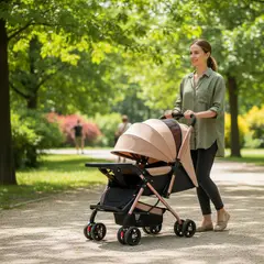 BEBESIT - COCHE PASEO BEBE REVERSIBLE ULTRALIVIANO CON CAPOTA Y ACCESORIOS COLOR CAQUI