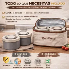 CHINA GLAZE - Lonchera Térmica con 4 Recipientes Herméticos Mantiene Comida Caliente y FK17-X4