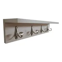 GENERICO - Perchero Con Repisa En Madera Y 4 Ganchos Color Blanco