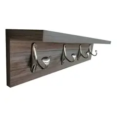 GENERICO - Perchero Con Repisa En Madera Y 4 Ganchos Color Gris