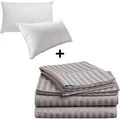GENERICO - Juego Sabanas Cama King Gris Oscuro + 2 Almohadas Siliconadas