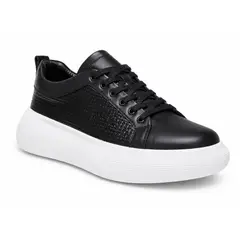 DEPORTIVA - Tenis Casual Hombre Cuero Suela Gruesa Confort Cordón Acerado-Negro