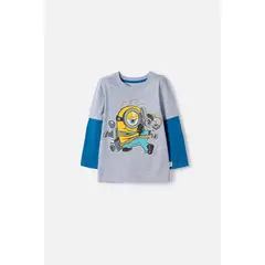 MINIONS - Camiseta los manga larga gris para niño 2T a 6T
