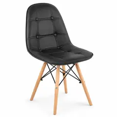 GENERAL TOOLS - Silla Comedor Moderna Acolchada Negra Diseño Elegante Patas Madera Oficina Hogar Confort