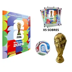 OEM - Album Pasta Blanda Mundial 2026 Panini Copa Mundial Fifa 2026 + 5 Sobres + Balon+ Alcancía