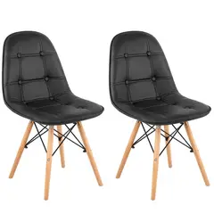 GENERICO - Set X2 Silla Comedor Moderna Acolchada Negra Diseño Elegante Patas Madera Oficina Hogar Confort