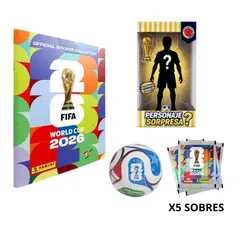 OEM - Kit Mundial Album + 5 Sobres Album Panini 2026 + Balon + Figura Coleccionable