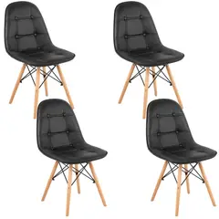 GENERICO - Set X4 Silla Comedor Moderna Acolchada Negra Diseño Elegante Patas Madera Oficina Hogar Confort