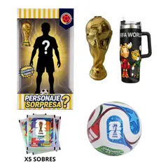 OEM - Kit Mundial 5 Sobres Album Panini 2026 + Alcancia Copa Mundo + Termo + Balon + Figura Coleccionable